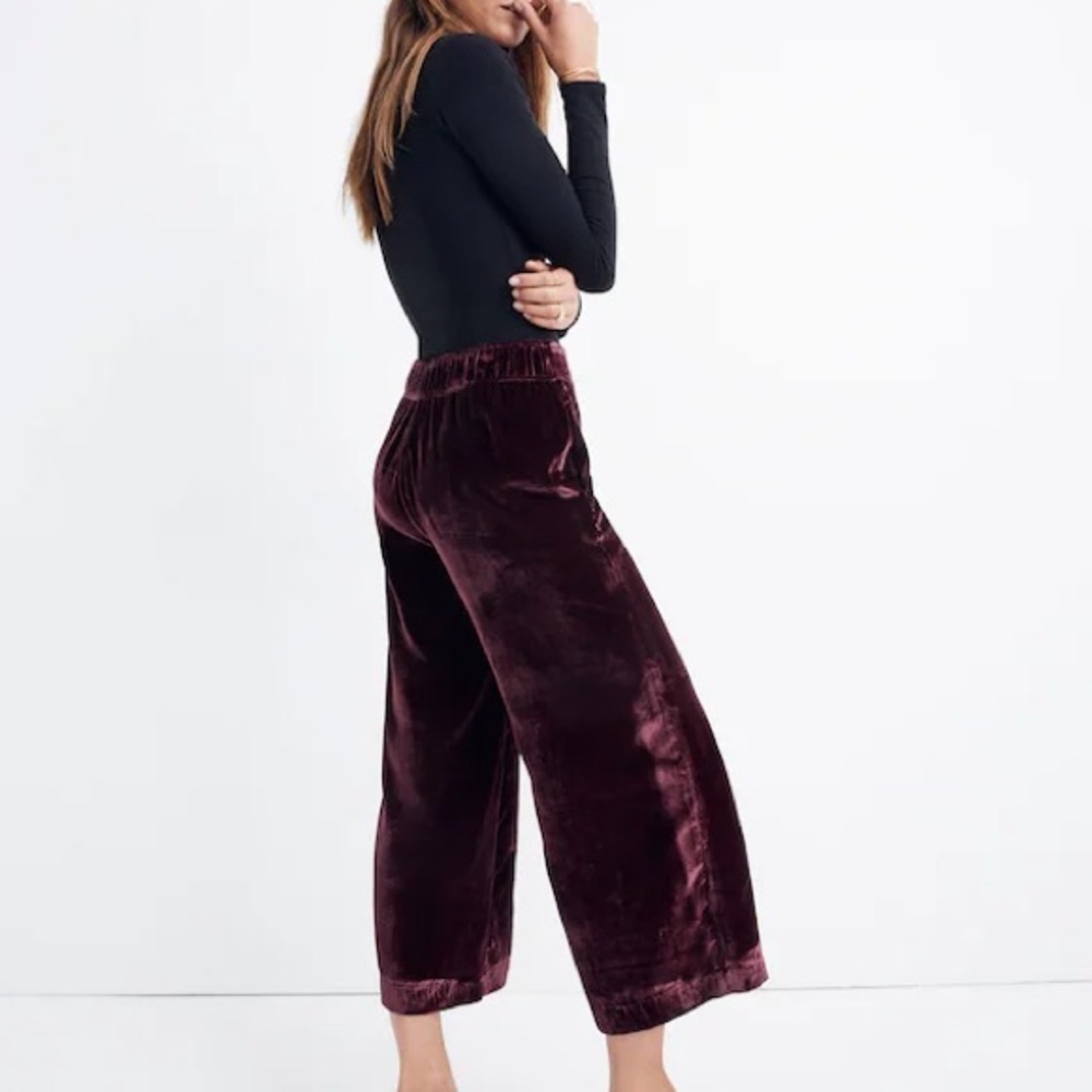 Madewell Huston Velvet Wide Leg Crop Pull On Pants Burgundy Womens XS